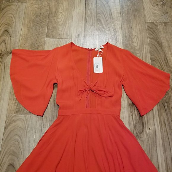 Yumi Kim Red Trapeze Swing Dress XS Womens Tie Front Cut Out Mini NEW $178 - Picture 4 of 14